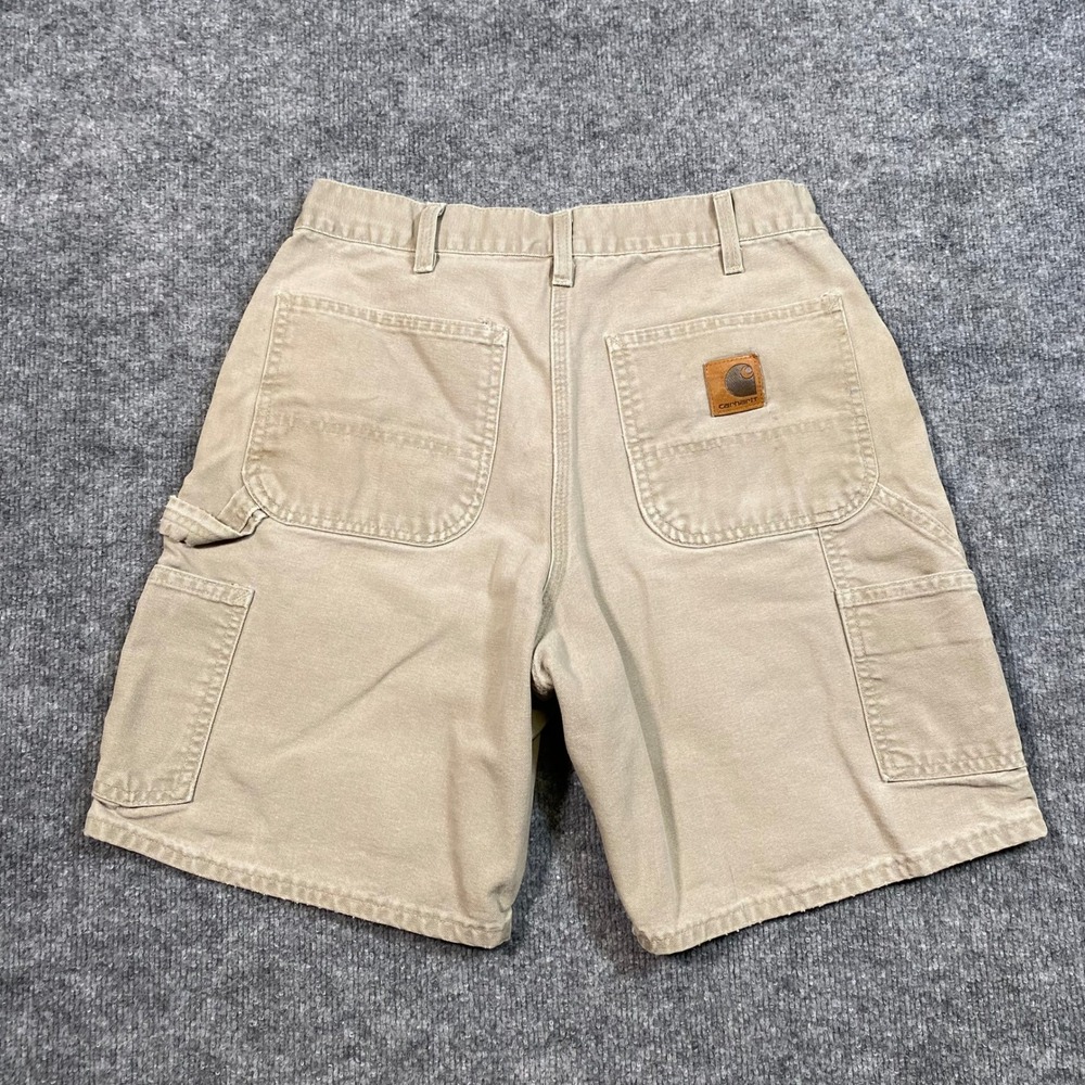 Carhartt Mens B25DES Canvas Carpenter Shorts Tan Distressed Size 32